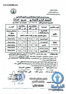 جدول امتحانات الرابع ب الفصل الدراسي الأول بالدقهلية